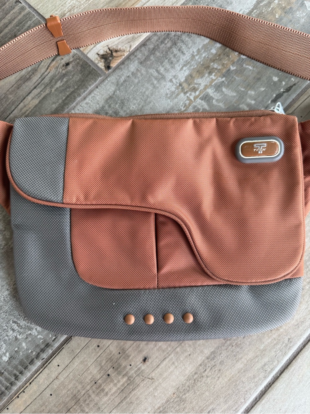Tumi Unisex Rust and Gray Waist Body Crossbody Tech Bag